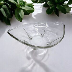 Vintage Clear Glass Footed Teardrop Oval Bowl